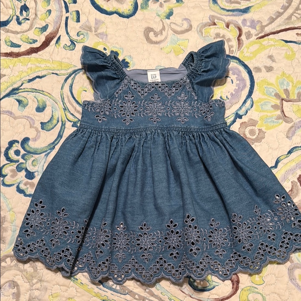 Baby Gap Blue Eyelet Kids Dress Light Denim